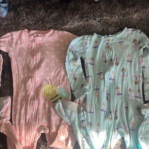 Girls 2-Pack Zipper Footless Pajamas - Bee & Ballerina Prints